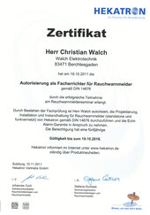 Christian Walch, Facherrichter für Rauchwarnmelder gemäß DIN 14676 Christian Walch, Facherrichter für Rauchwarnmelder gemäß DIN 14676